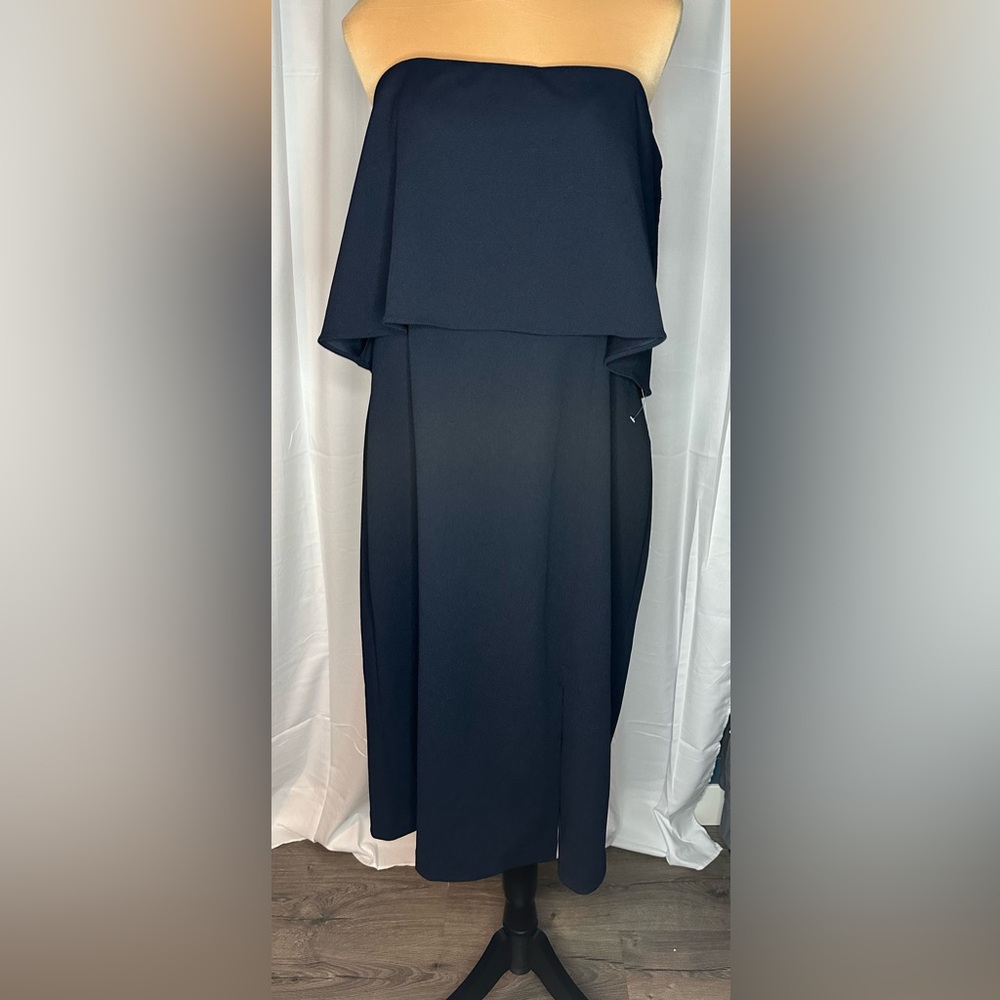 Donna Morgan Navy Blue Off-Shoulder Sheath Dress
